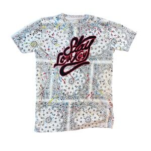 FWRD Denim Boys XL 18-20 Stay LowKey Bandana Paisley Paint Splatter Shirt White